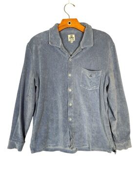 Origen Men's Blue Terry Cloth Button Down Shirt Resort Y2K Cotton XS